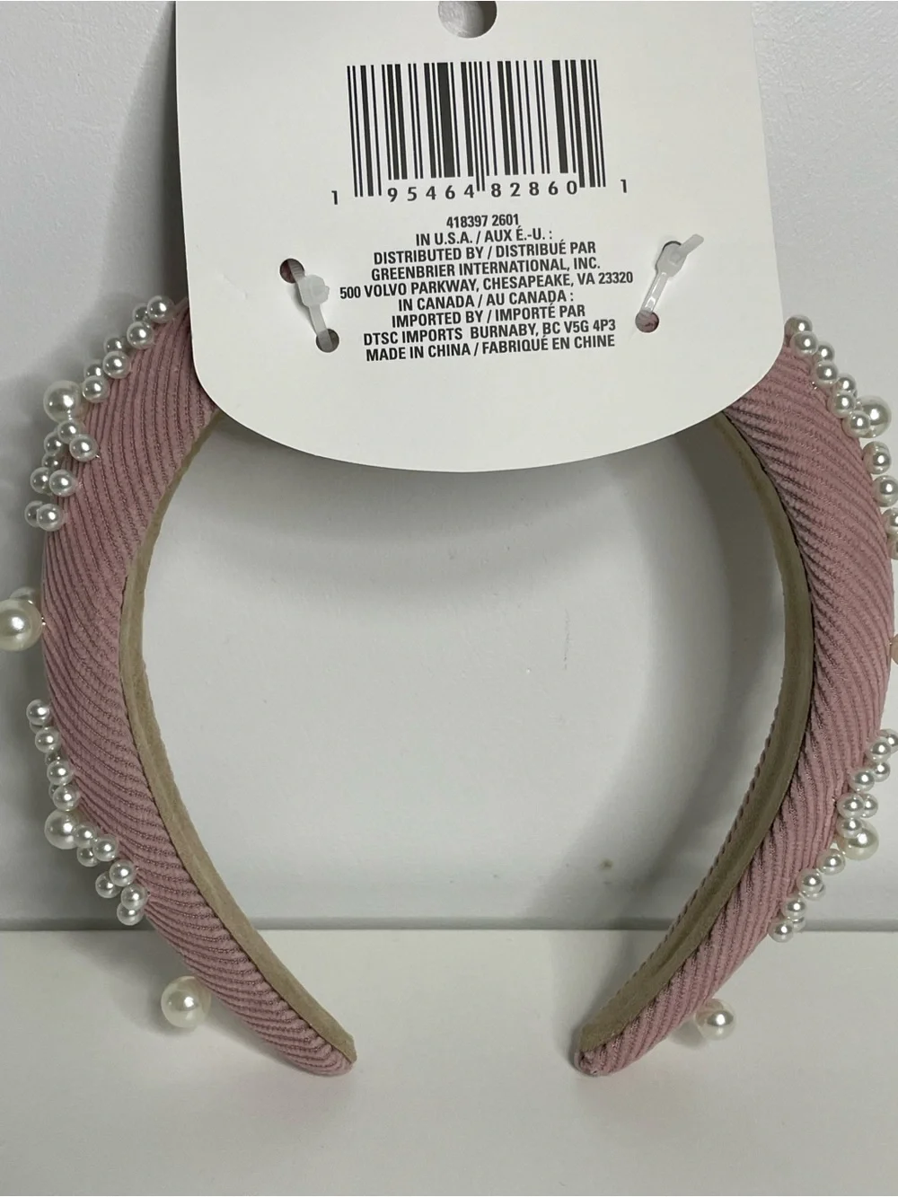 Pearl-Trimmed Blush Pink Padded Hairband